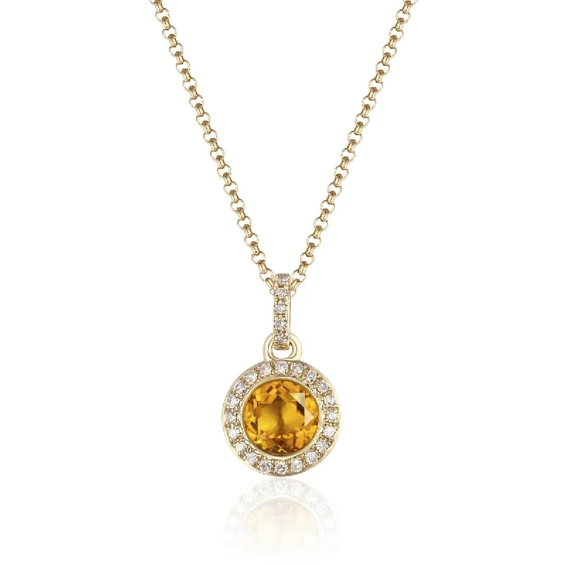 Women’s heart pendant necklaces-Citrine & Diamond Halo 14K Yellow Gold Martini Necklace