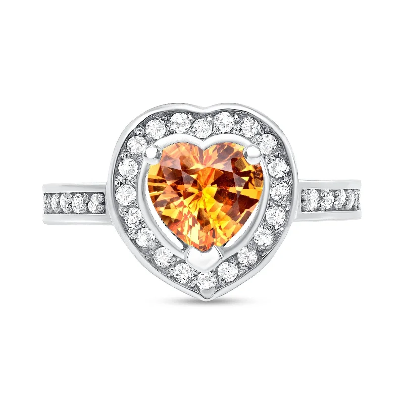 Women’s romantic rings-1.13 ct Orange Sapphire and Diamond Ring in 14k White Gold