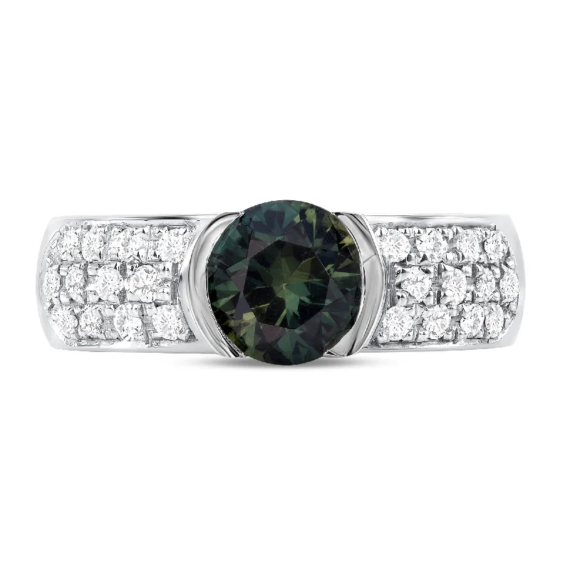 Women’s promise rings with diamonds-1.21 ct Green Sapphire and Diamond Ring in 14k White Gold