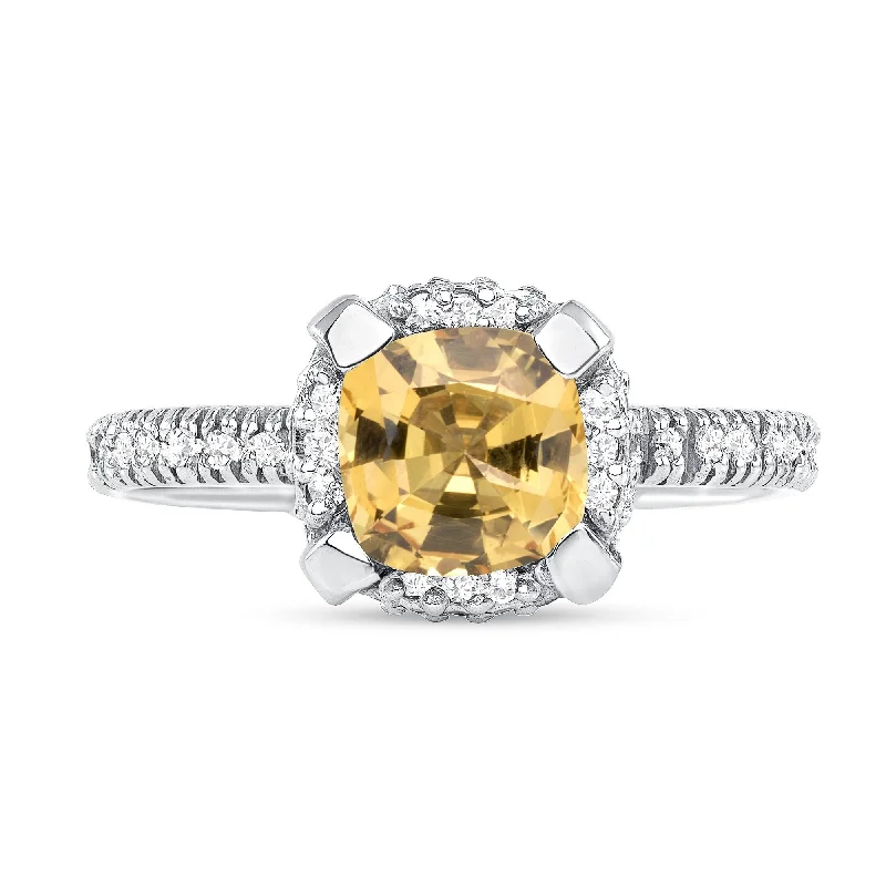 Women’s men’s rings-0.97 ct Yellow Sapphire and Diamond Ring in 14k White Gold