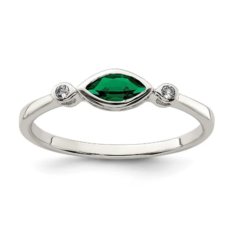 Women’s personalized rings-Curata 925 Sterling Silver Polished Created Emerald and White Topaz Ring