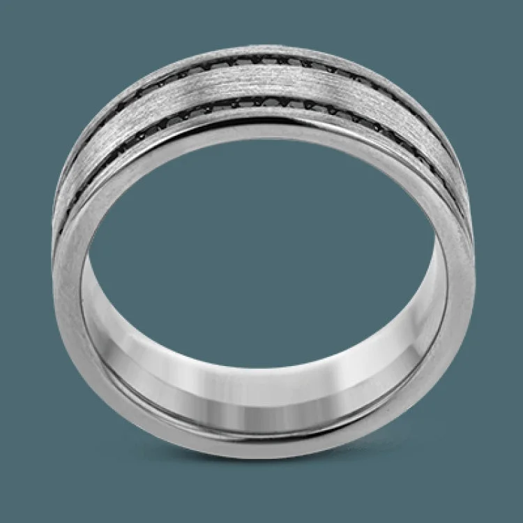 Women’s affordable engagement rings-The clean, modern design of this wedding band features an impressive 1.20 ctw of black diamonds in two rows against a brushed grey gold background.