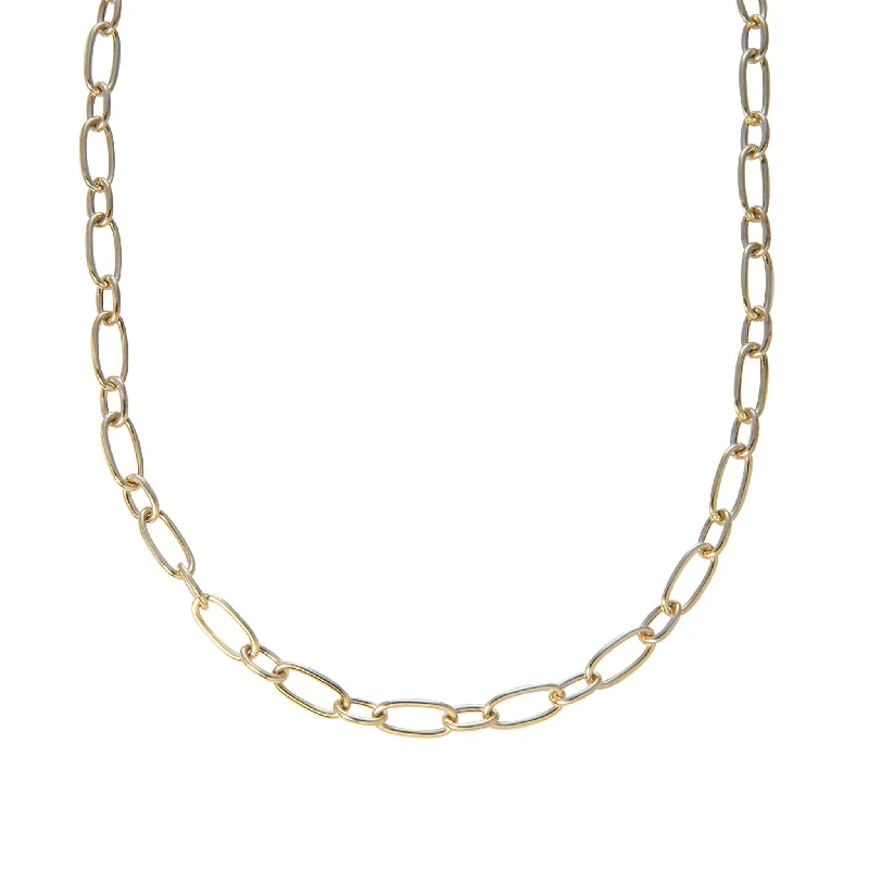 Women’s statement necklaces-14K Yellow Gold Italian Mixed Oblong Oval Link Necklace