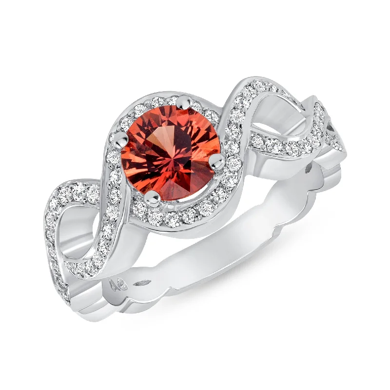 Women’s emerald rings-1.03 ct Orange Sapphire and Diamond Ring in 14k White Gold