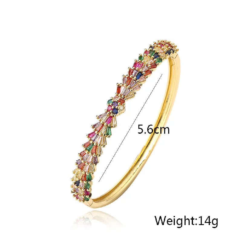 Women’s adjustable bangles-Simple Style Commute Geometric Copper Plating Inlay Zircon 18k Gold Plated Bangle