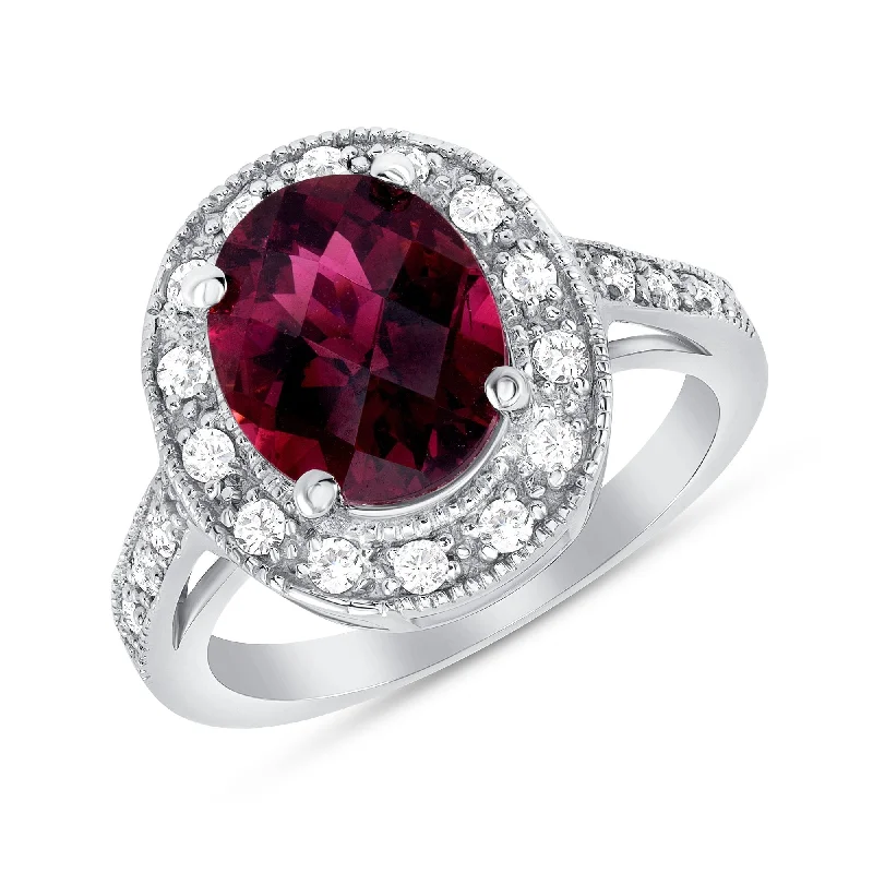 Women’s ruby rings-2.95 ct Pink Tourmaline and Diamond Ring in 14k White Gold