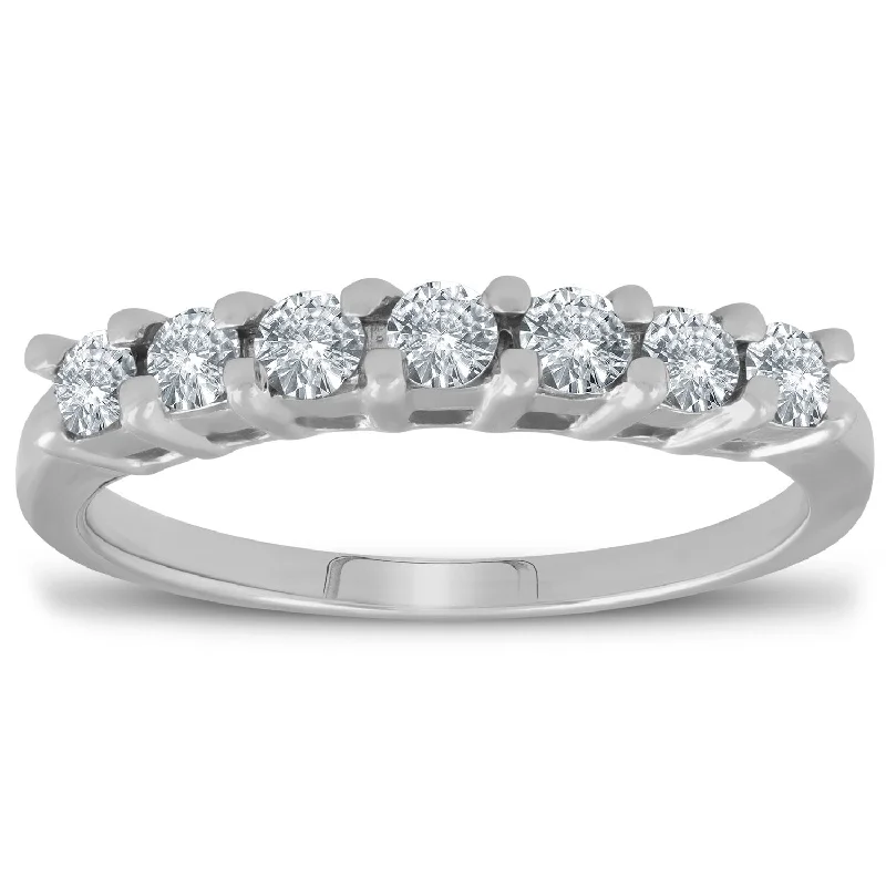 Women’s unique custom engagement rings-1/2ct 7-Stone Diamond Wedding Ring White Gold Womens Anniversary Band