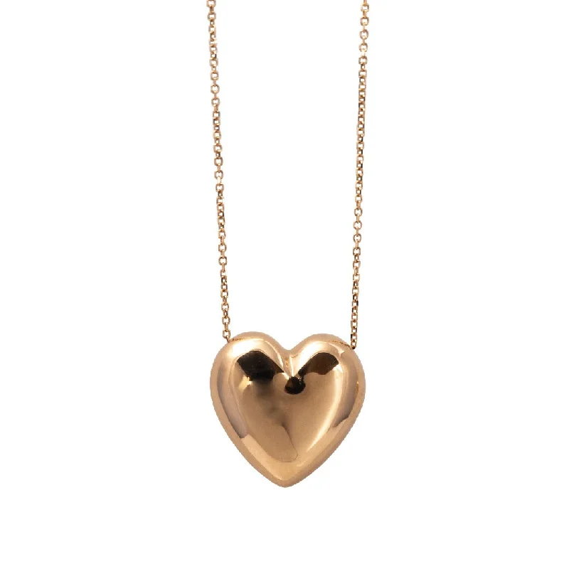 Women’s gold chain necklaces-18K Rose Gold Puffed Heart Pendant Necklace