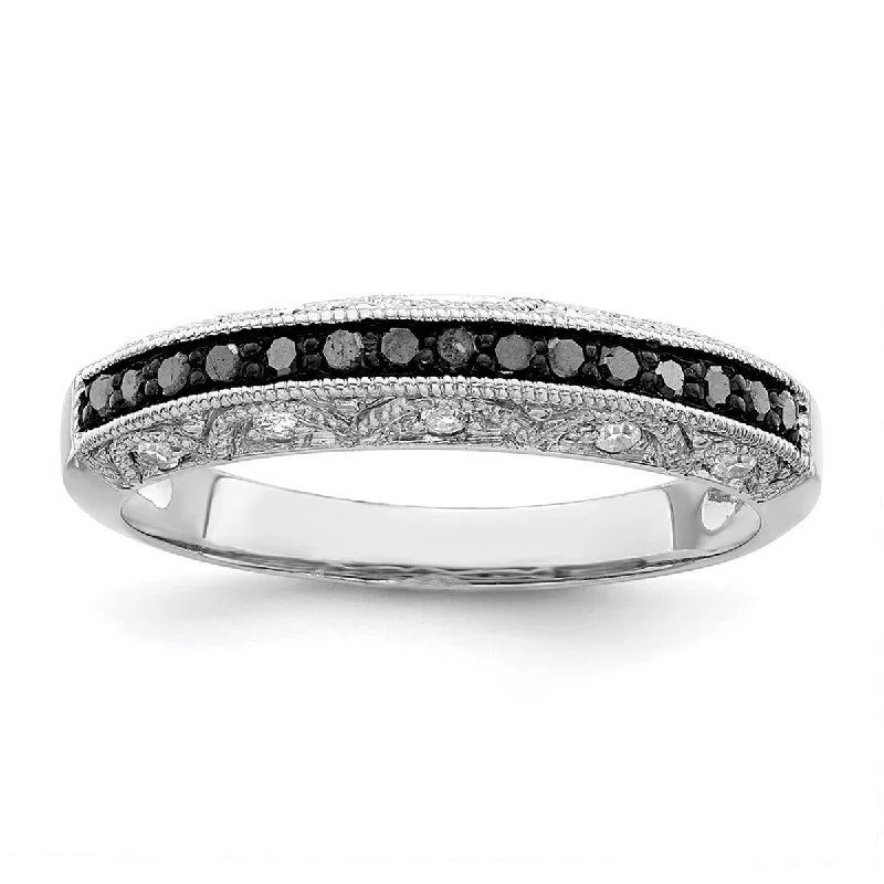 Women’s rings with colored stones-Curata 925 Sterling Silver Polished Prong set Black and White Diamond Ring