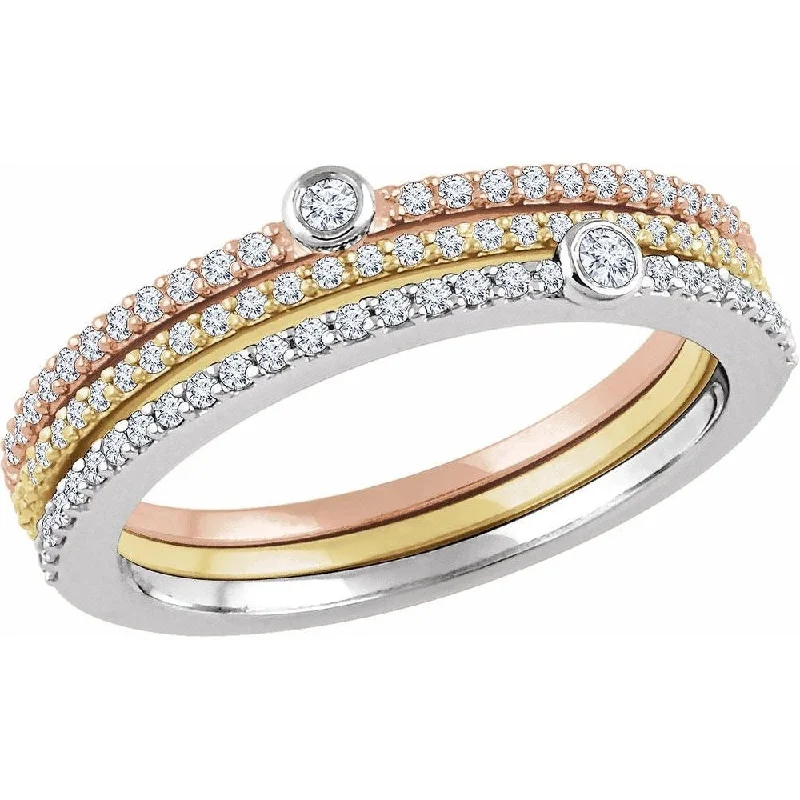 Women’s wedding rings-14K Tri-Color Gold 3/8 CTW Diamond Stackable Ring for Womens