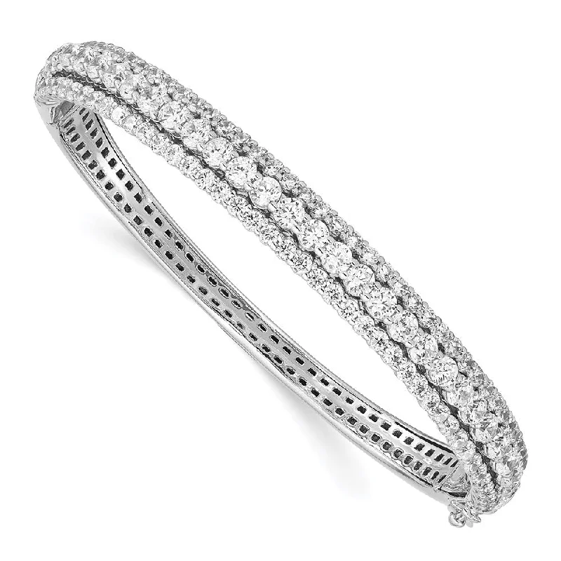 Women’s charm bracelets-Sterling Silver CZ Hinged Bangle-WBC-QB1344