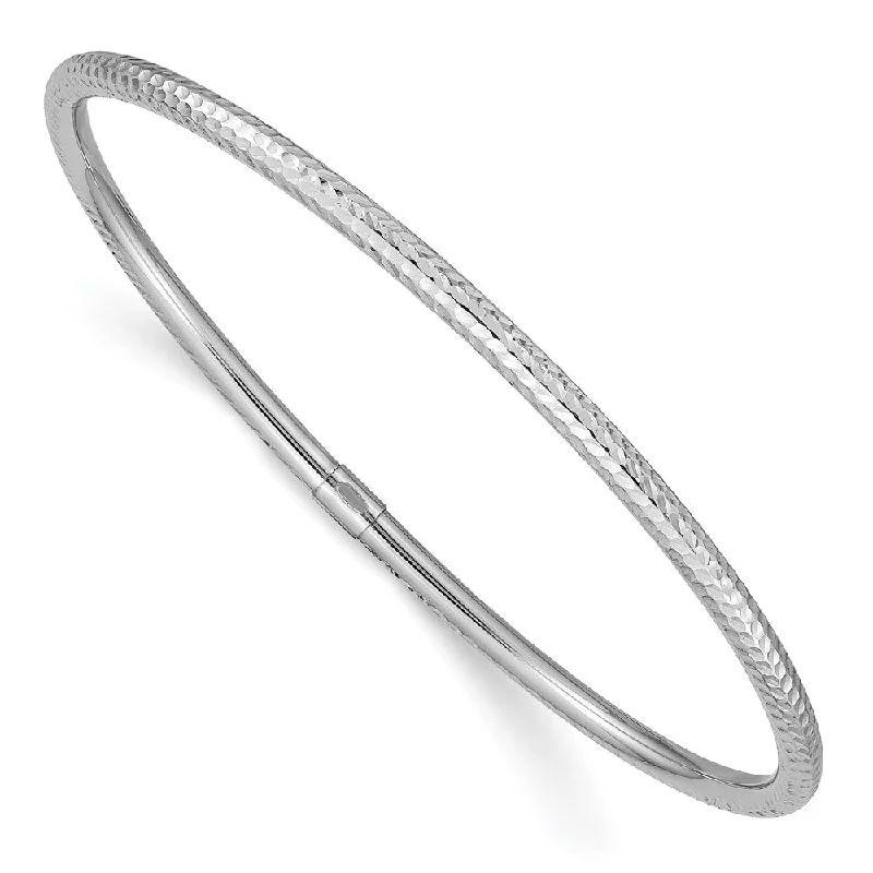 Women’s custom charm bracelets-14k White Gold 3mm Diamond-cut Slip-on Bangle-WBC-DB478