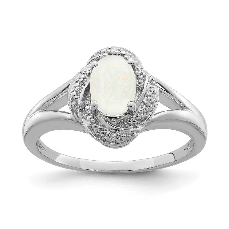 Women’s wedding bands with gemstones-Curata 925 Sterling Silver Polished Diamond and Simulated Opal Ring