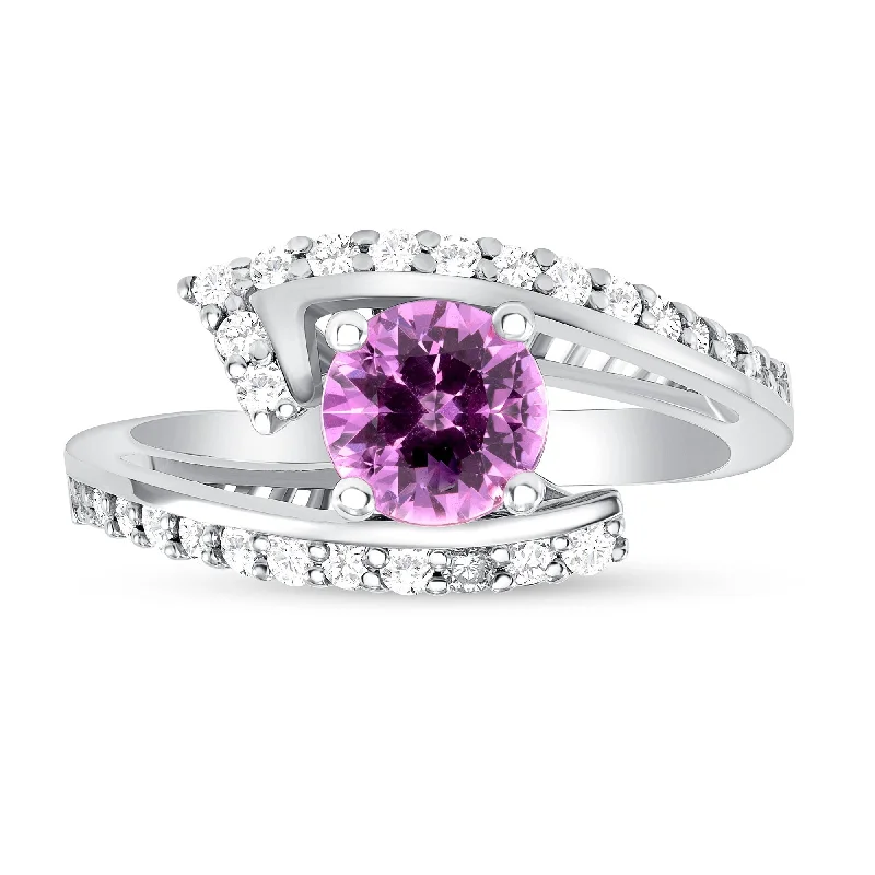 Women’s round diamond rings-0.99 ct Pink Sapphire and Diamond Ring in 14k White Gold