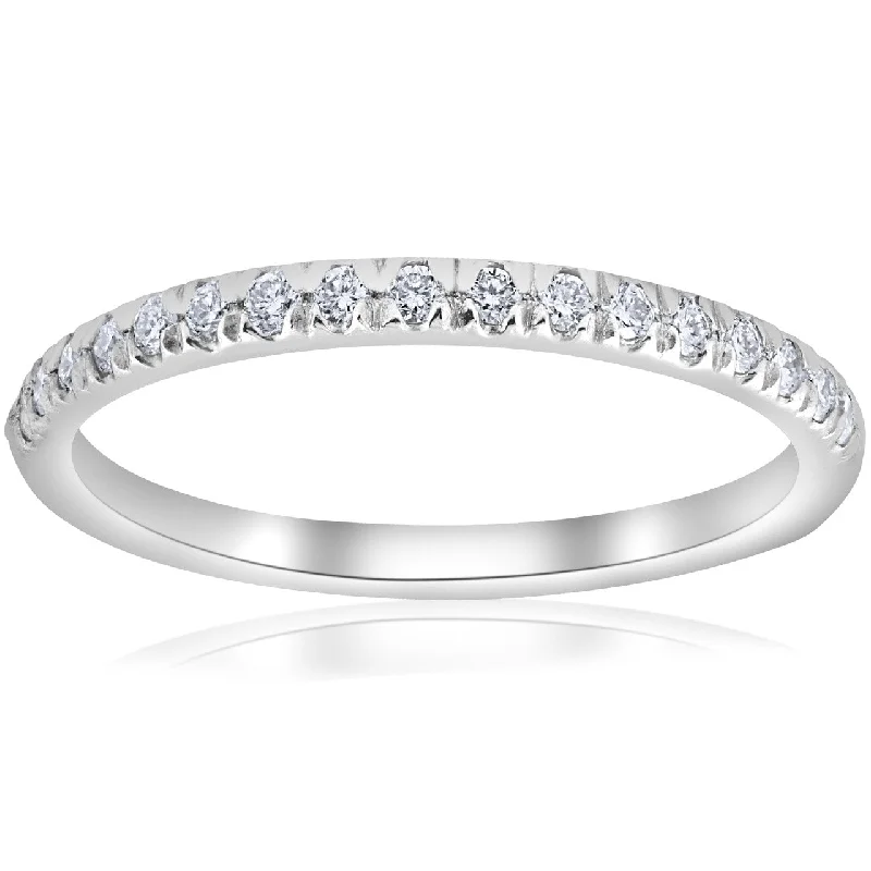 Women’s luxury wedding and engagement rings-1/4ct French Pave Diamond Wedding Ring Stackable Anniversary Band White Gold