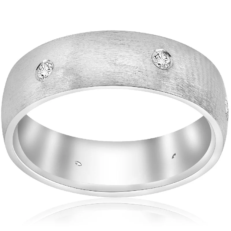 Women’s engagement rings with a romantic touch-White Gold Diamond Brushed Wedding Ring