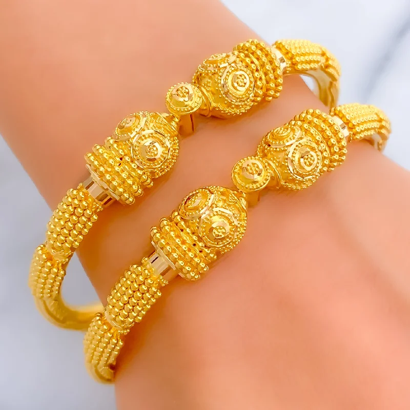 Women’s cuff bracelets-Festive Beaded 22k Gold Pipe Bangles