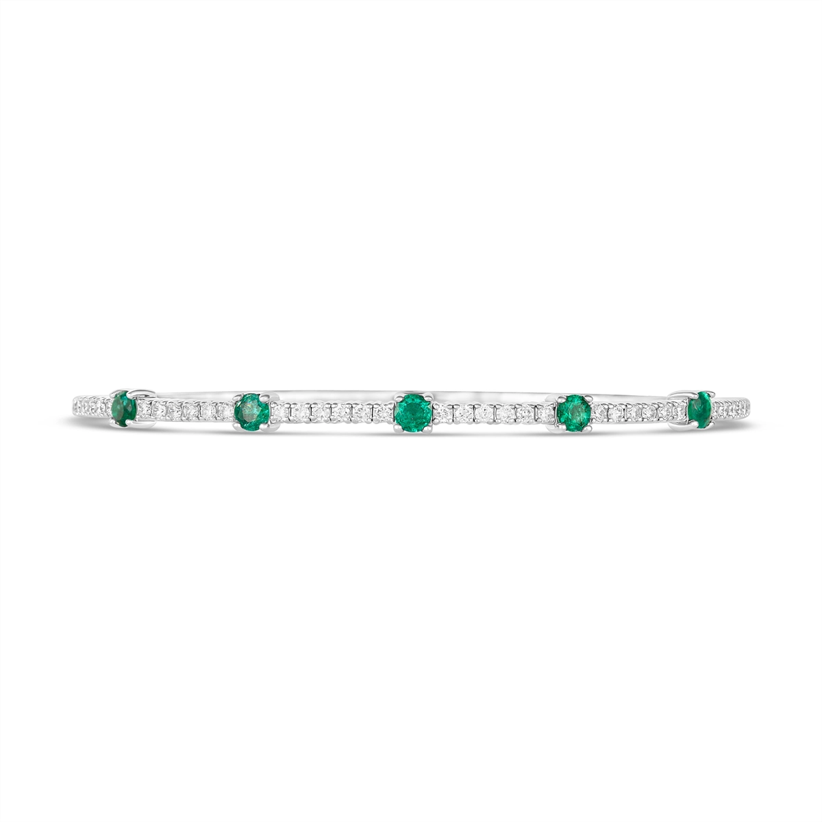 Women’s rose gold bangles-14K White Gold Emerald and Diamond Clasped Bangle