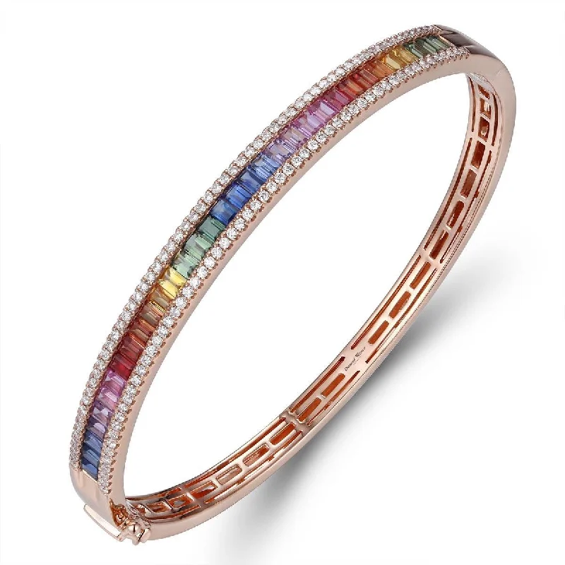 Women’s rose gold bracelets-Multi Colour Sapphires & Diamonds Bangle