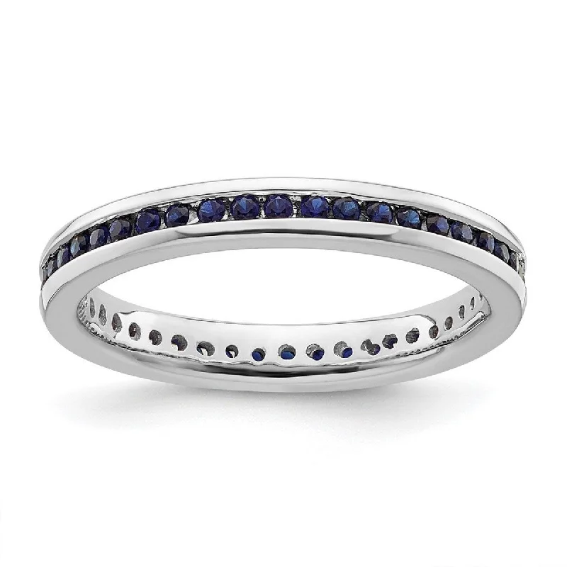 Women’s minimalist rings-Curata 2.5mm 925 Sterling Silver Channel set Stackable Expressions Polished Created Sapphire Ring