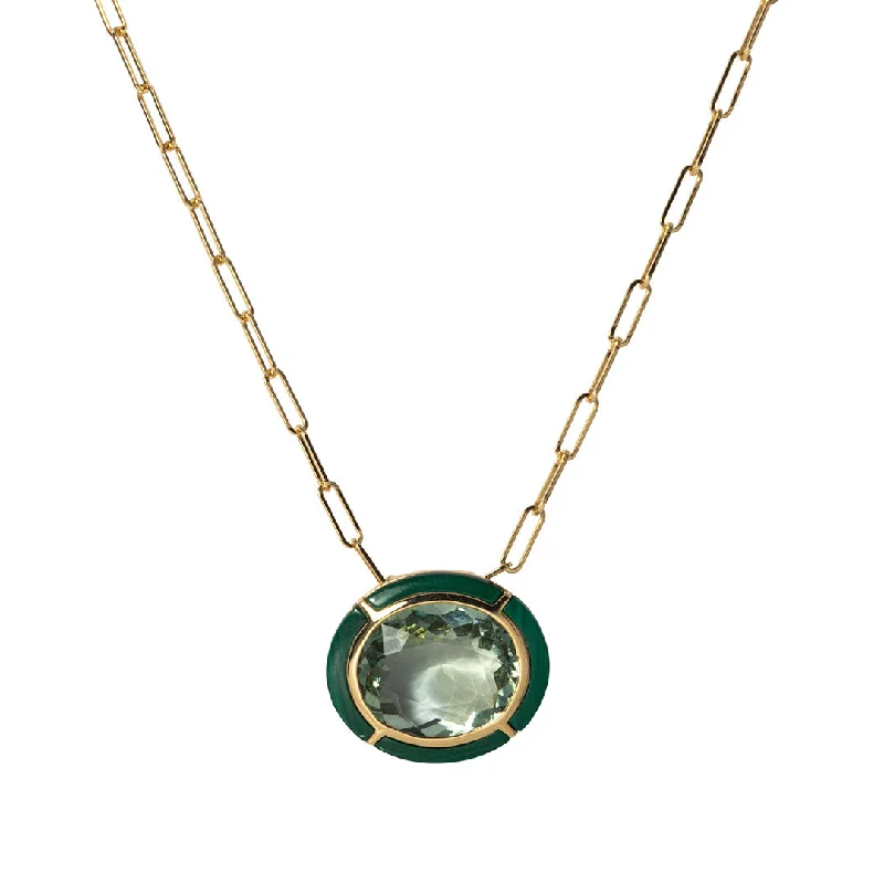 Women’s wedding anniversary necklaces-Goshwara Prasiolite & Malachite Inlay 18K Gold Pendant Necklace