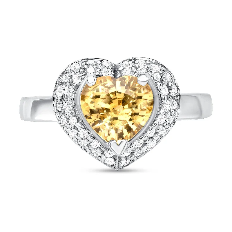 Women’s silver rings-1.42 ct Yellow Sapphire and Diamond Ring in 14k White Gold