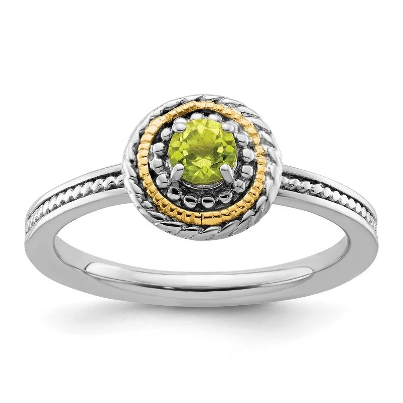 Women’s cushion-cut rings-Curata 2.25mm 925 Sterling Silver Polished Prong set and 14k Stackable Expressions 925 Sterling Silver Peridot Ring