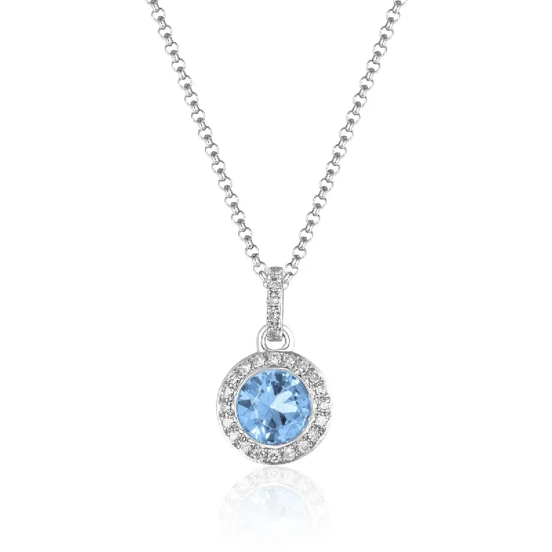 Women’s heart-shaped necklaces-Blue Topaz & Diamond Halo 14K White Gold Martini Necklace