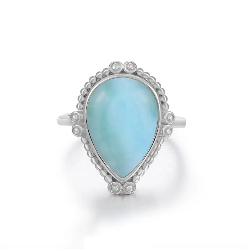 Women’s custom rings-Sky Blue Larimar & Sterling Silver Teardrop Ring