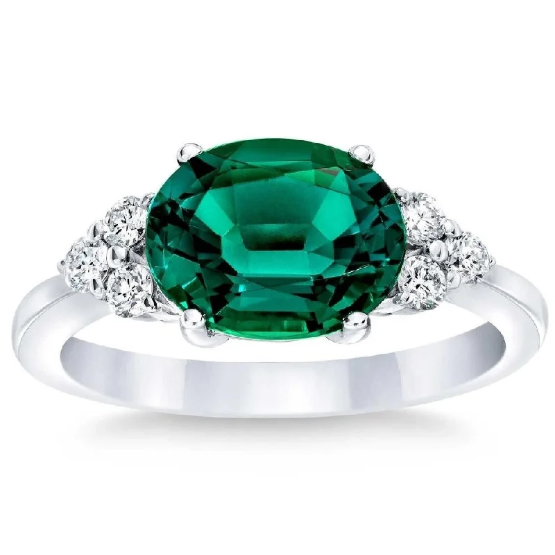 Women’s antique rings-3 1/4Ct Oval Emerald & Lab Grown Diamond Ring in White or Yellow Gold