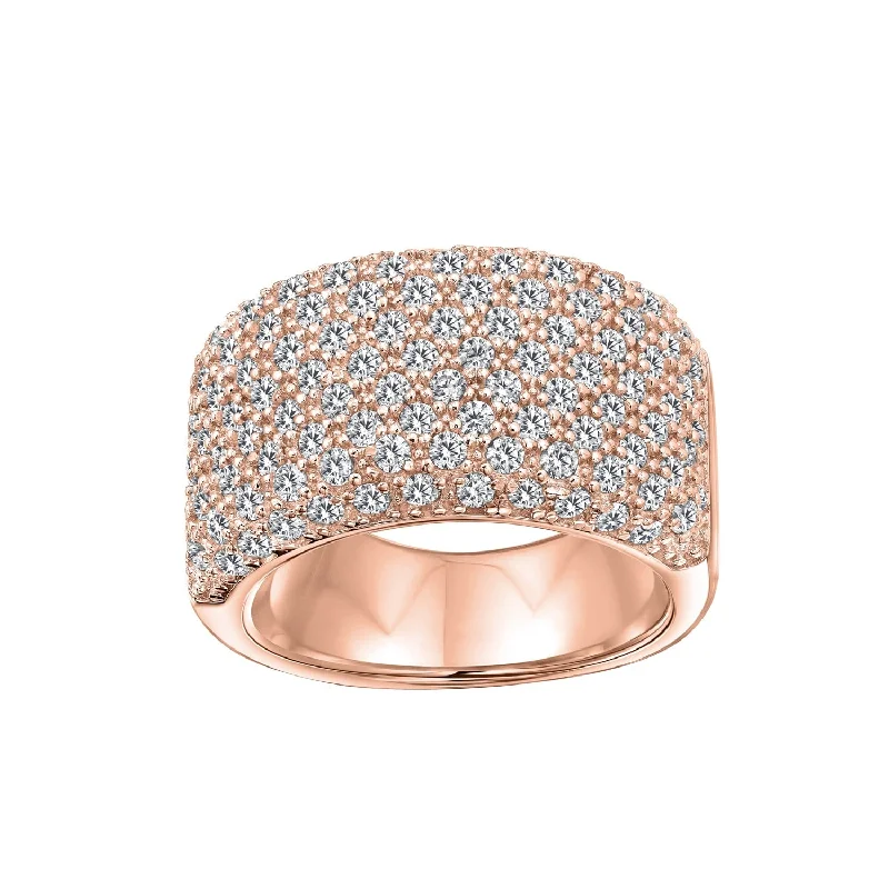 Women’s vintage diamond rings-Micro Pave Cubic Zirconia Cocktail Statement Ring Rose Gold Sterling Silver Band