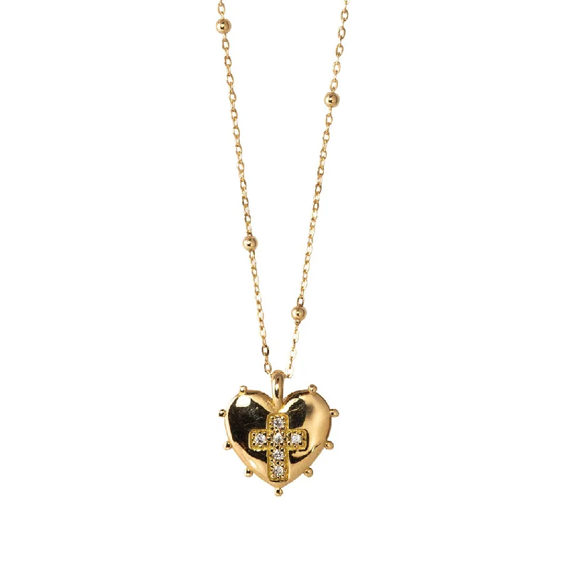 Women’s simple necklaces-Diamond Cross Heart 18K Gold Pendant Satellite Necklace