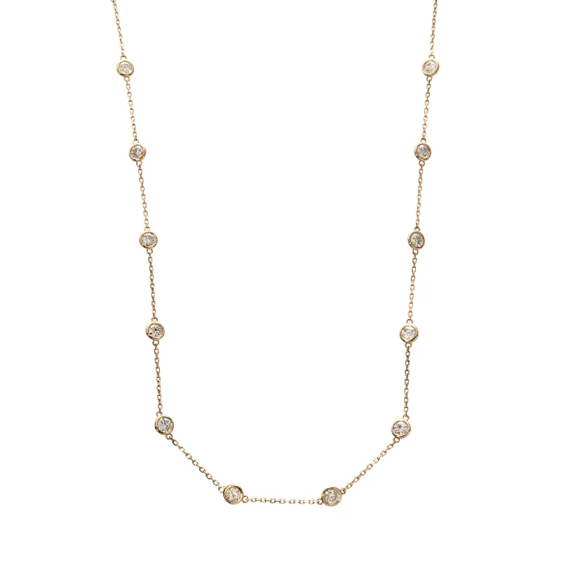 Women’s minimalistic necklaces-3ctw Diamonds by the Yard 14 Station 14K Yellow Gold Necklace