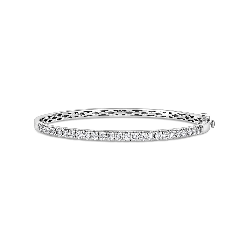 Women’s adjustable charm bracelets-14K White Gold Diamond Clasped Bangle