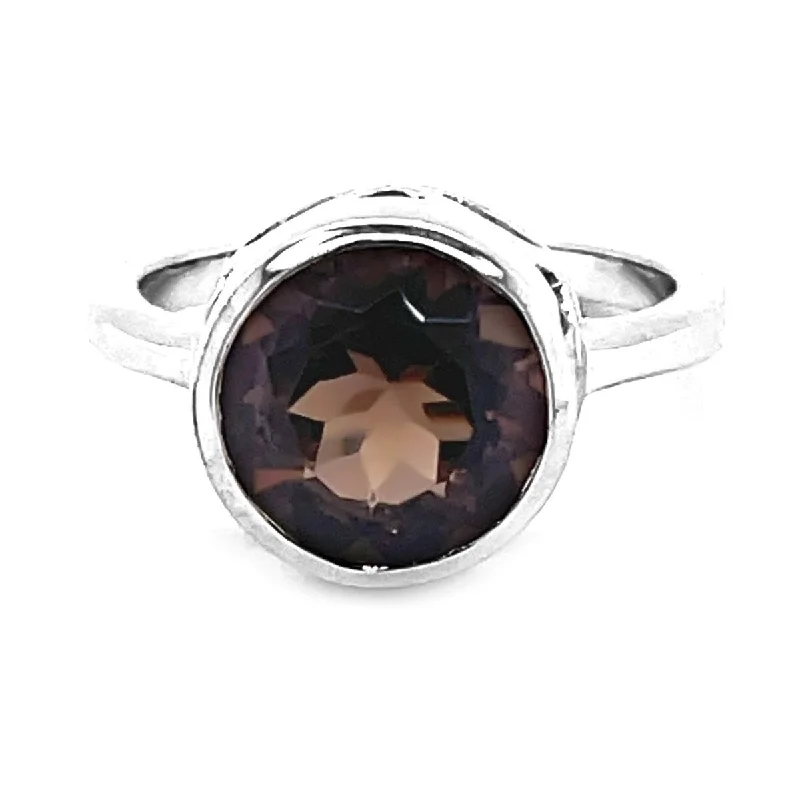 Women’s colorful rings-Sterling Silver Smoky Quartz Gemstone Solitaire Ring