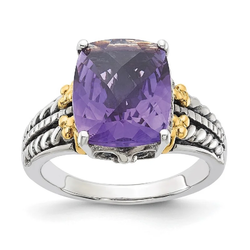 Women’s geometric rings-Curata 925 Sterling Silver With 14k 3.70Amethyst Ring