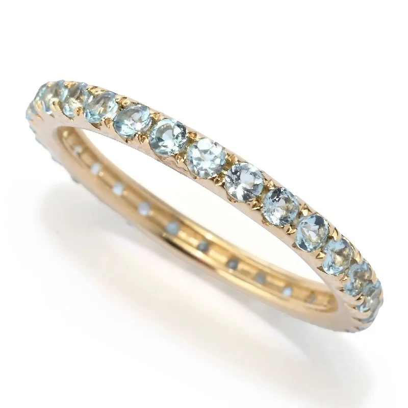 Women’s rose gold engagement rings-14K Yellow Gold Swiss Blue Topaz Gemstone Eternity Band Rings