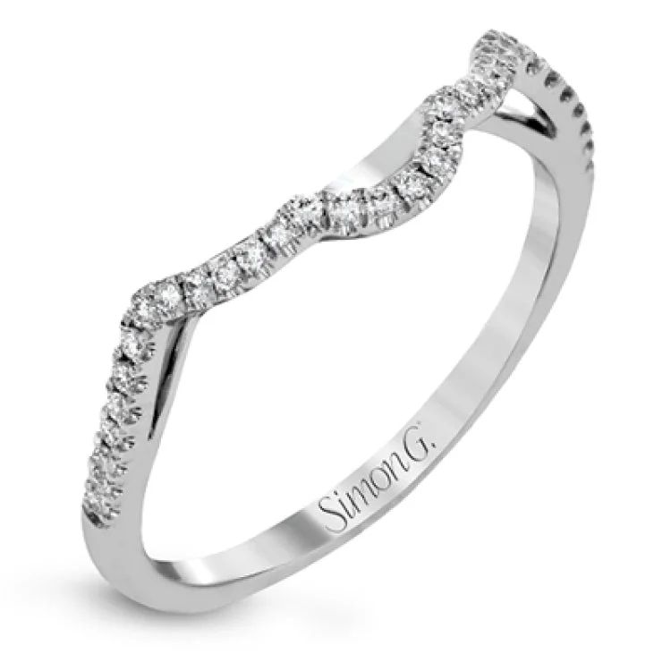 Women’s custom engagement rings-Set with .35 ctw of arresting round cut white diamonds, this lovely white gold engagement ring features a memorable intertwined design on the band.