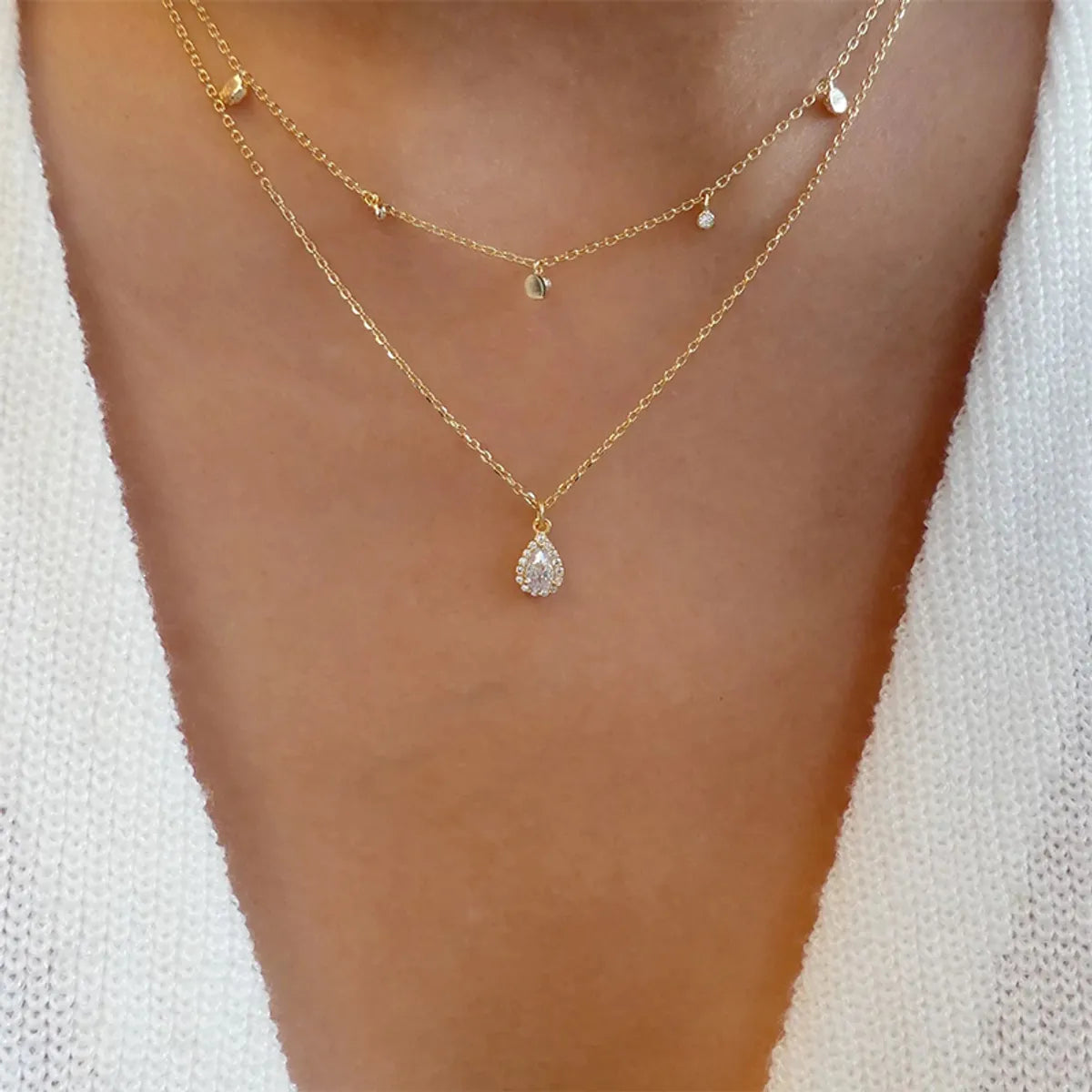 Women’s eternity necklaces-Fashion Water Droplets Alloy Inlay Rhinestones Necklace