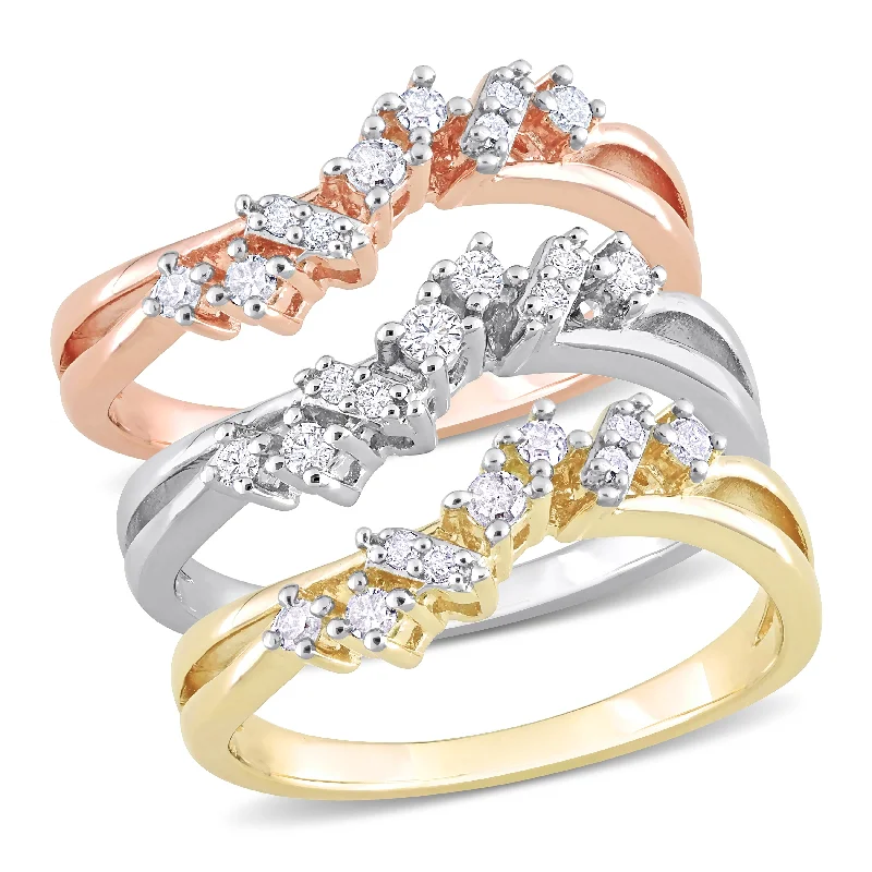 Women’s engagement rings for women-Miadora 1/2ct TW Diamond 9-Stone Rings 3-Piece Set Yellow Rose White Sterling Silver