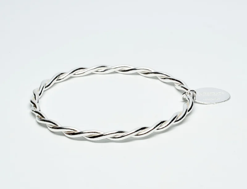 Women’s delicate bangles-Twisted High Shine Silver Bangle