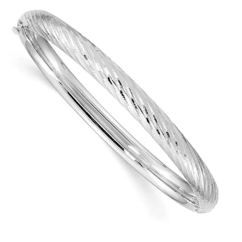 Women’s statement bangles-14k White Gold 3/16 Textured Children's Hinged Bangle-WBC-DB691W