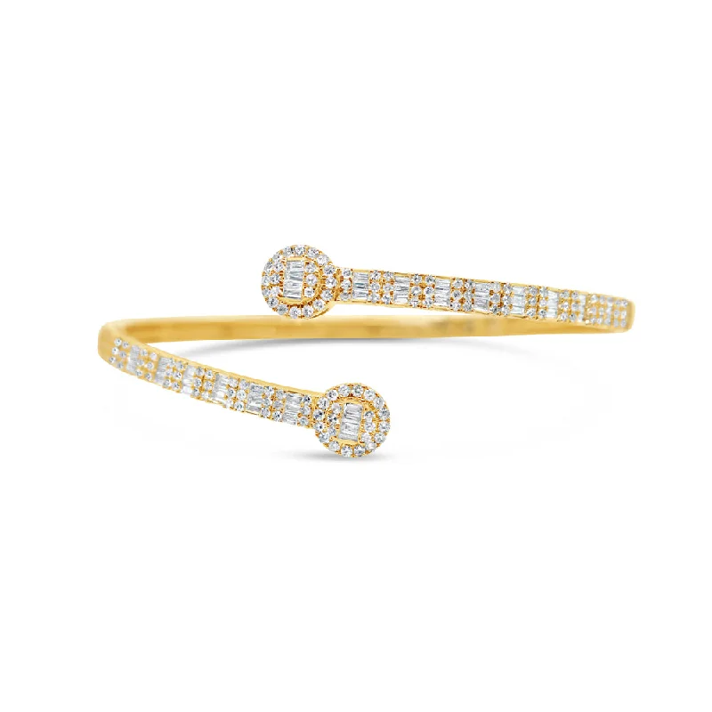 Women’s luxury bangles-10K Gold 1.50CT Baguette and Round Diamond - Standard Round Eternity Bangle