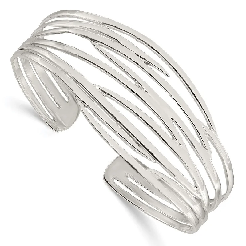 Women’s luxury bangles-Sterling Silver Polished Multi-strand Cuff Bangle-WBC-QB1196