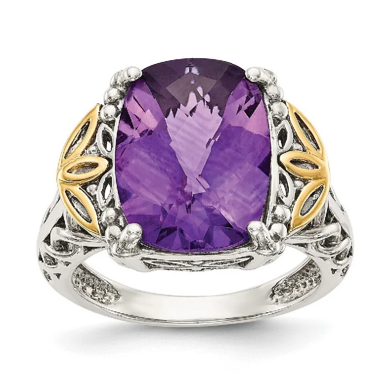 Women’s art deco rings-Curata 925 Sterling Silver Polished Prong set With 14k Amethyst Ring