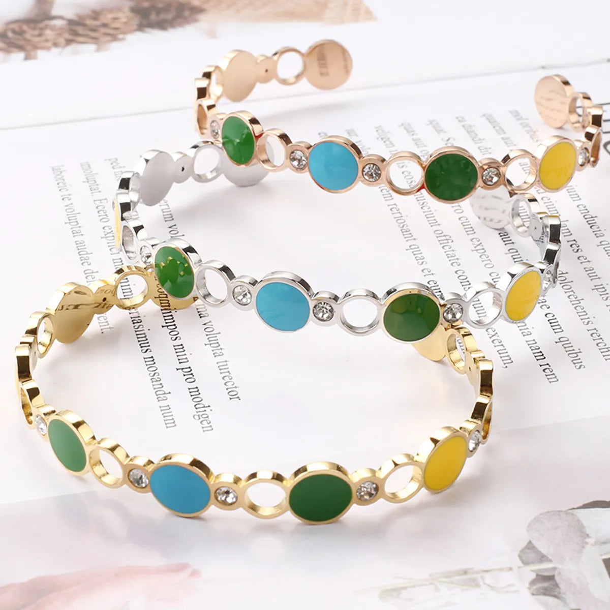 Women’s casual bangles-Fashion C Shape Stainless Steel Plating Rhinestones Bangle