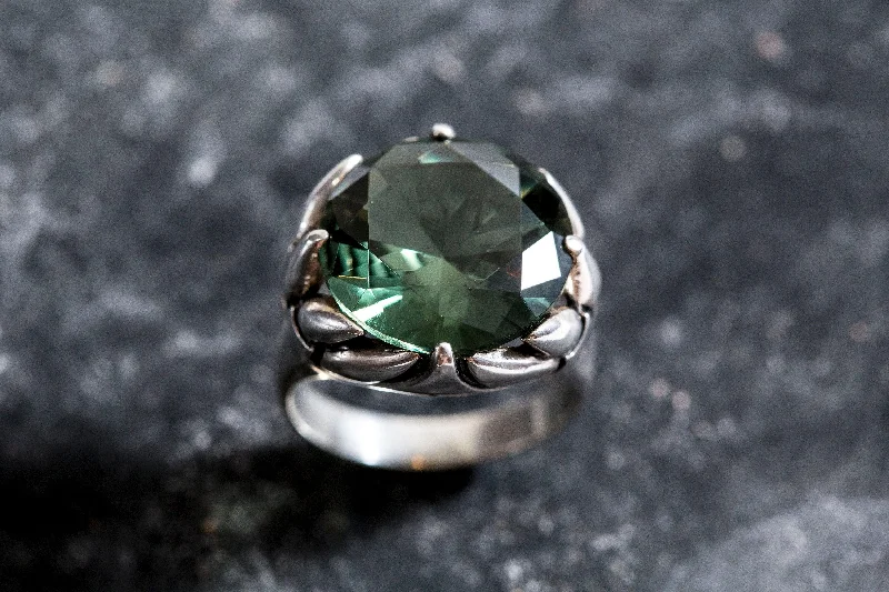 Women’s split shank engagement rings-Green Diamond Ring - Large Green Ring - Statement Green Diamond Ring