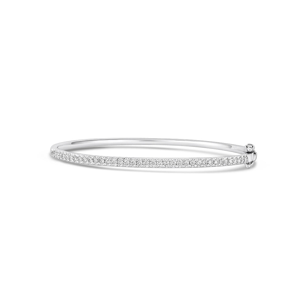 Women’s plain gold bangles-14K White Gold Diamond Clasped Bangle