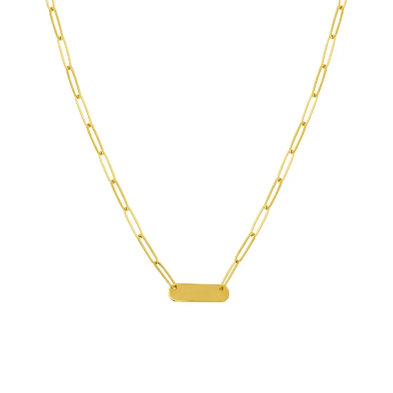 Women’s two-tone necklaces-14K Yellow Gold Bar Pendant Paperclip Chain Necklace