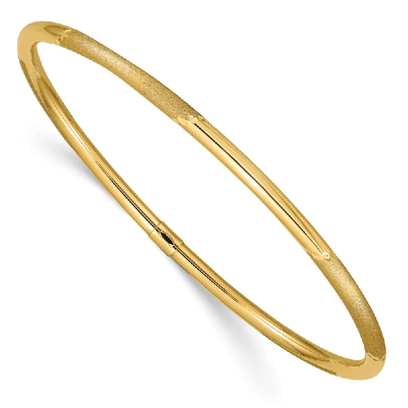 Women’s heart bangles-14k 3mm Polished and Satin Finish Slip-on Bangle-WBC-DB479